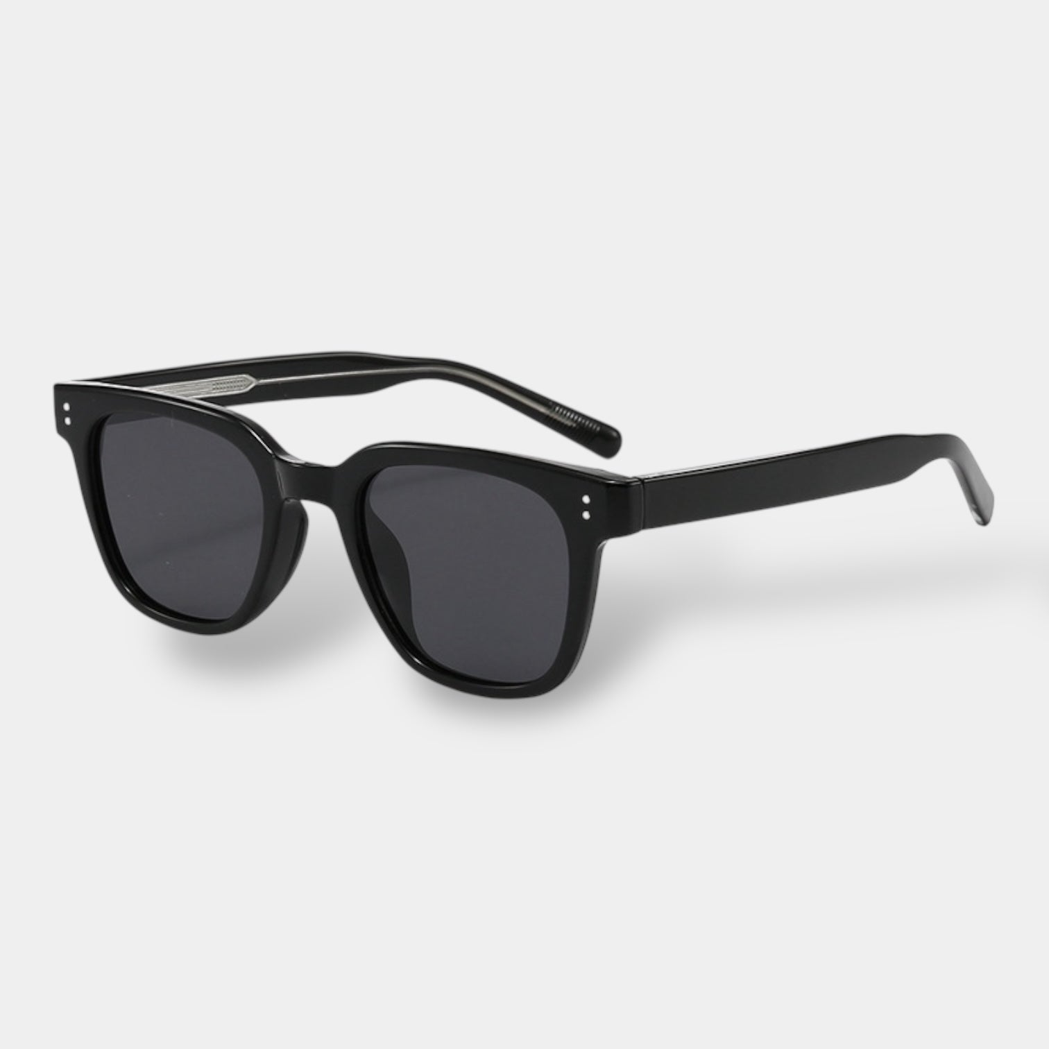 Square frame polarised sunglasses in brown with clean lines and subtle metal detailing