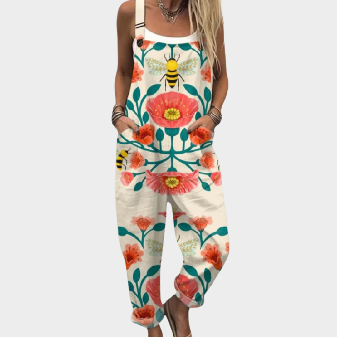 Multicolour printed wide-leg dungarees with adjustable straps and a floaty, relaxed silhouette