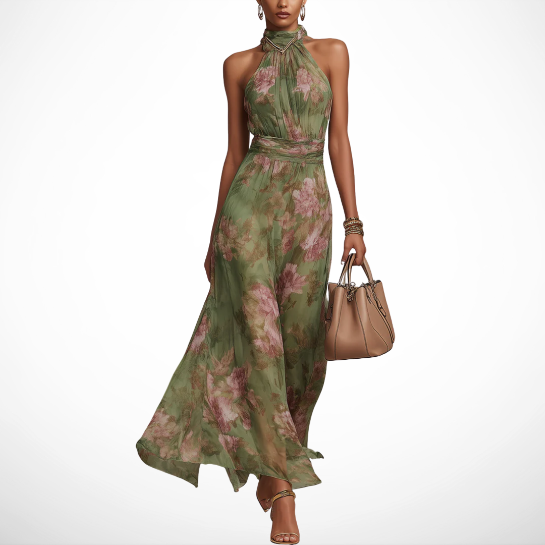Élise Floral Elegance: Long Dress with Sparkling Details