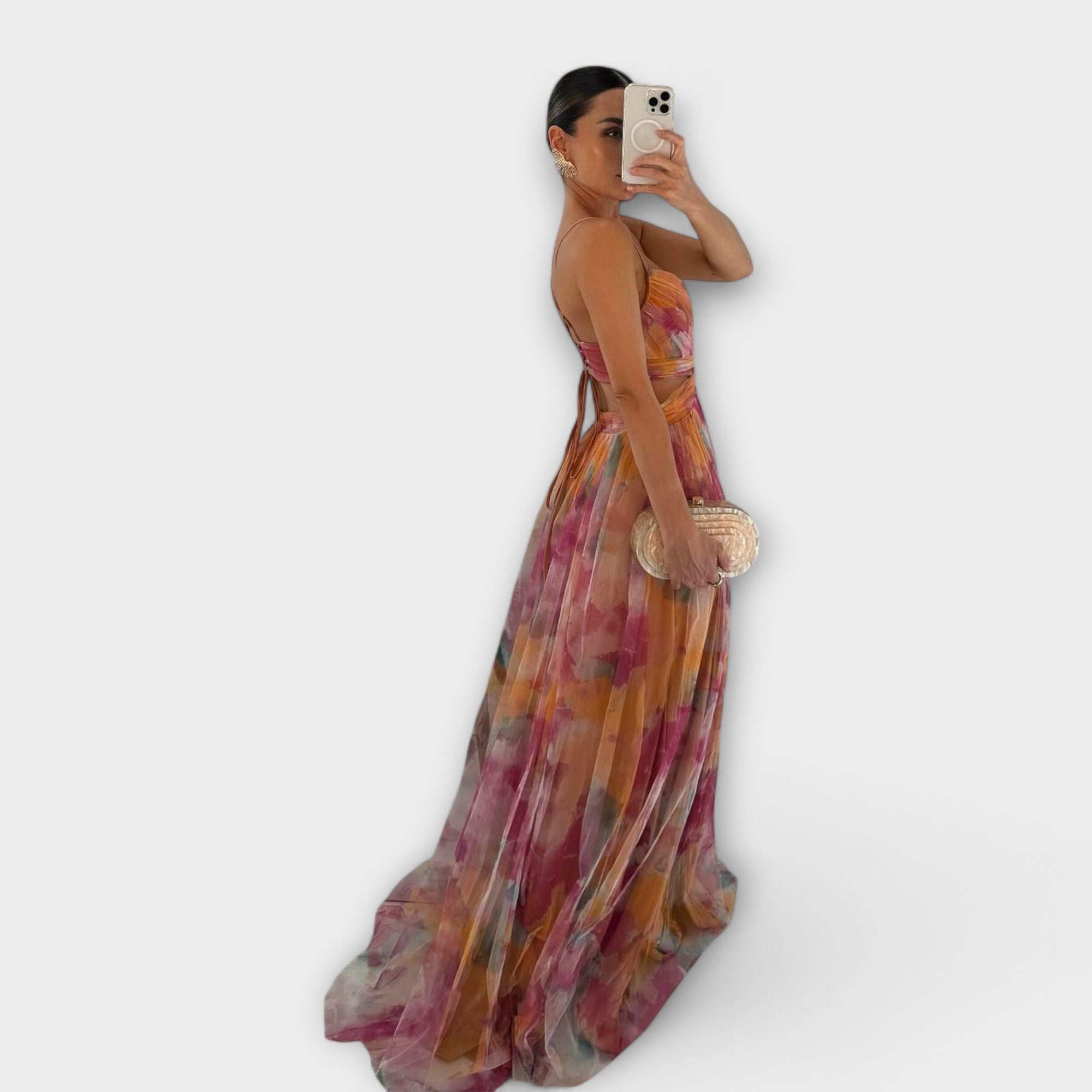 Women's fine-strap maxi dress in orange with a flowing skirt and relaxed summery feel