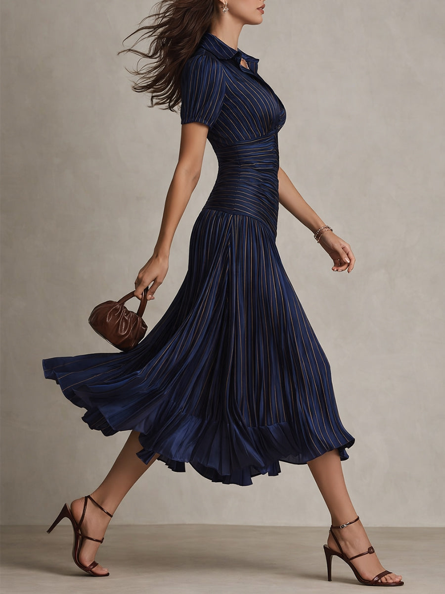 ADRIANA™ | Retro Striped Satin Midi Dress