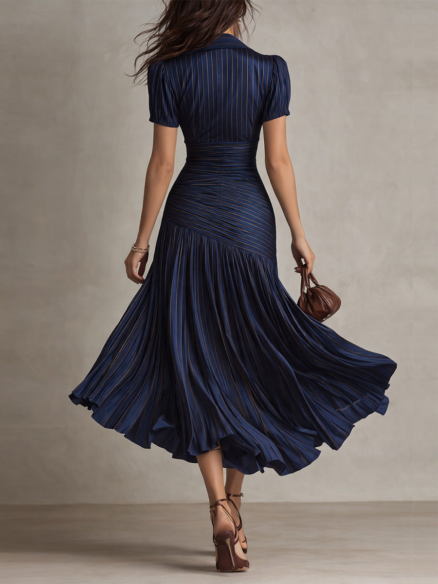 ADRIANA™ | Retro Striped Satin Midi Dress