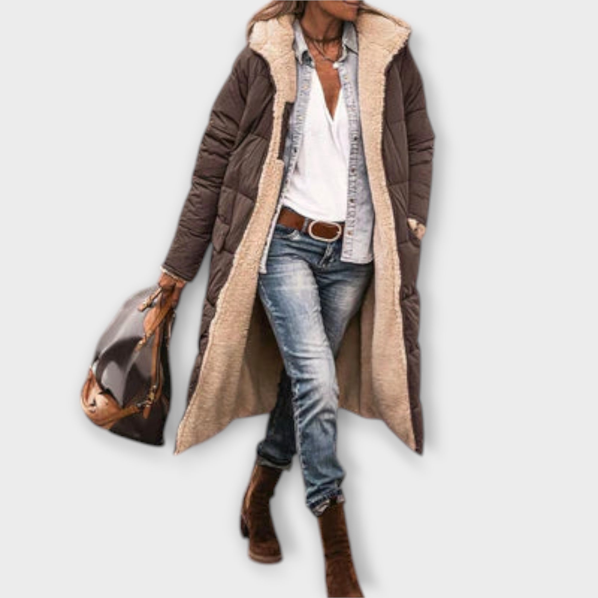 Brushed-lined winter coat in black, dark blue and khaki green with a modern relaxed silhouette