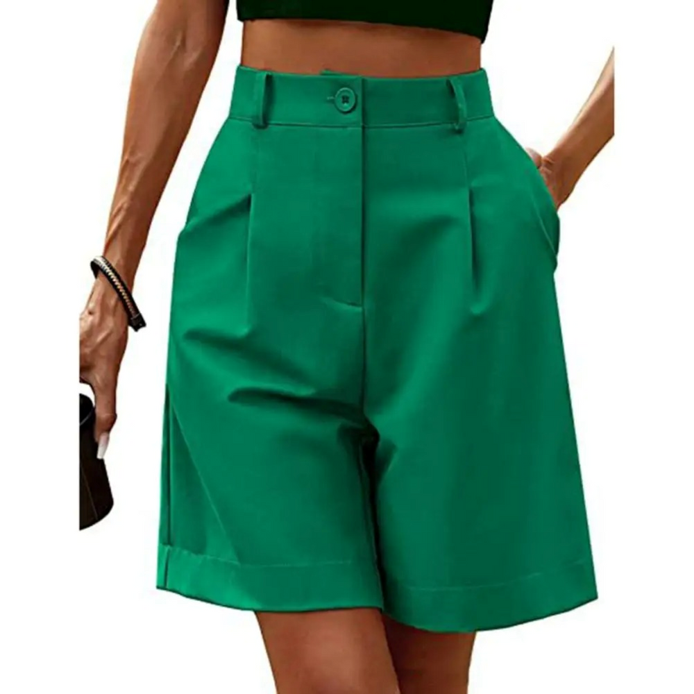 Easy-fit high-waist women's shorts in light brown, green and dark brown