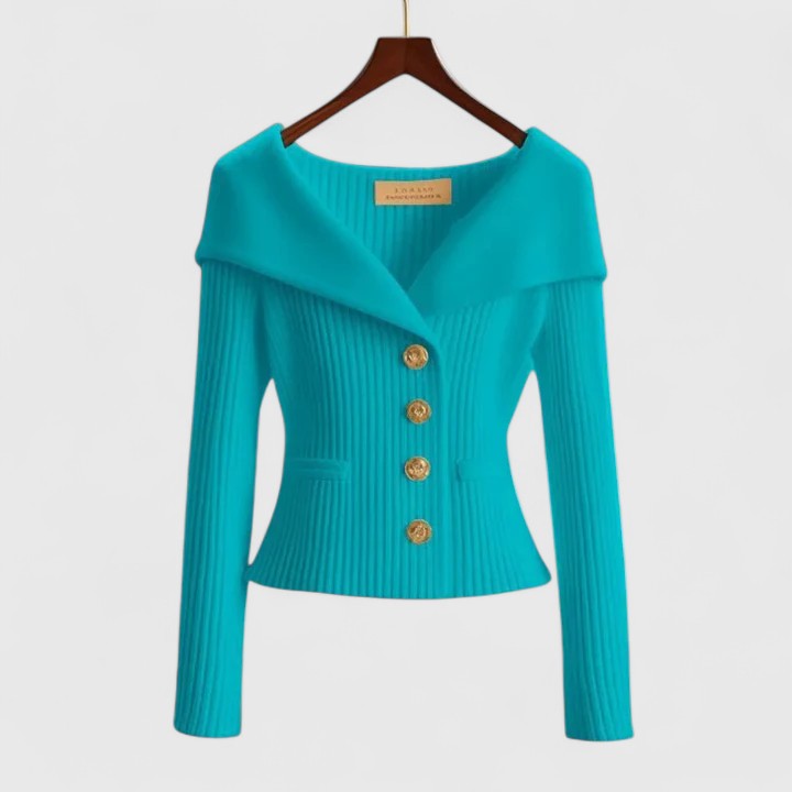 Soft elegant cardigan in yellow, red, white and black with a classic neat silhouette