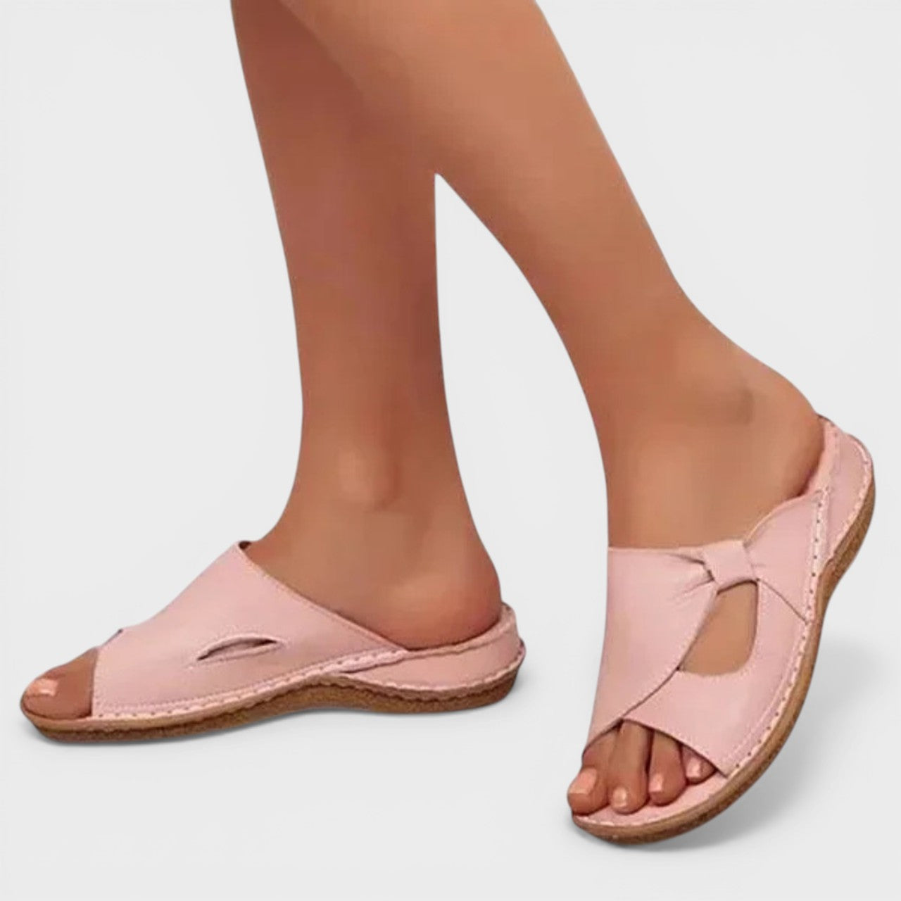 Therapeutic orthopaedic sandals in brown and pink with cushioned support and elegant styling