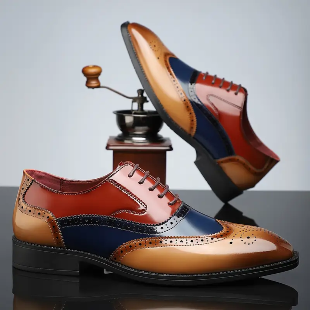 Men's multicolour brogue shoes with classic perforated detailing and contrasting panel colourways