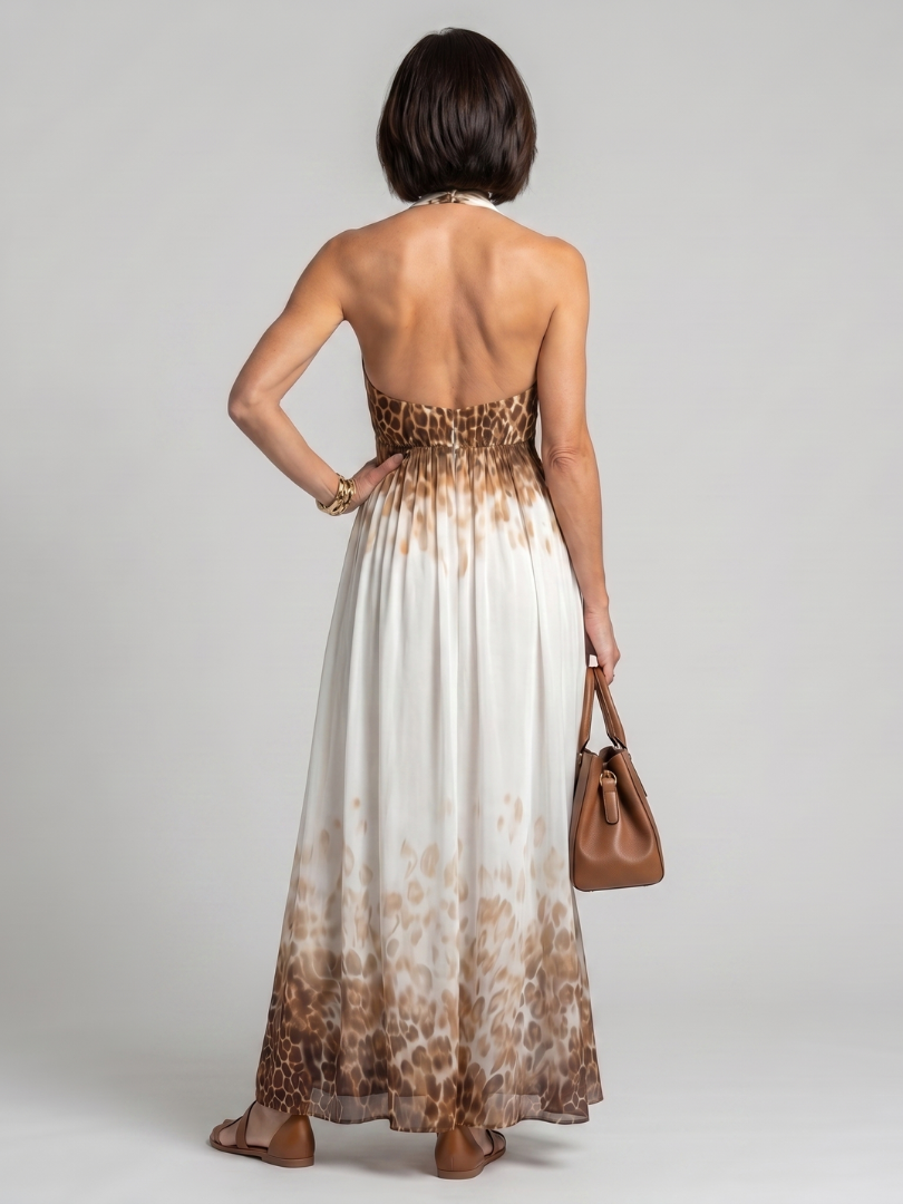 Floral midi dress with a V-neckline, long sleeves and a full flowing skirt
