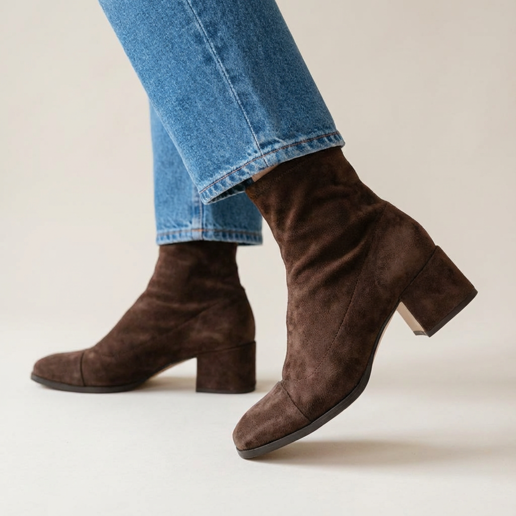 Block heel square toe ankle boots in dark brown, stone grey, leopard, purple, burgundy and mustard