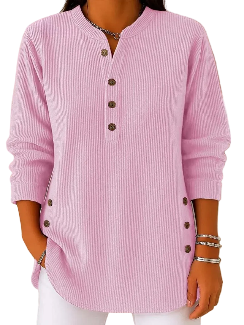 Textured button-front blouse in pink with a relaxed fit and refined finish