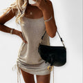 Relaxed sleeveless midi dress with tie waist detail in warm khaki