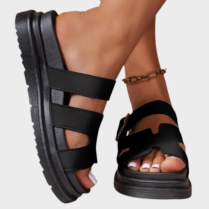 Women's orthopedic H-strap sandals in white with adjustable straps and cushioned sole