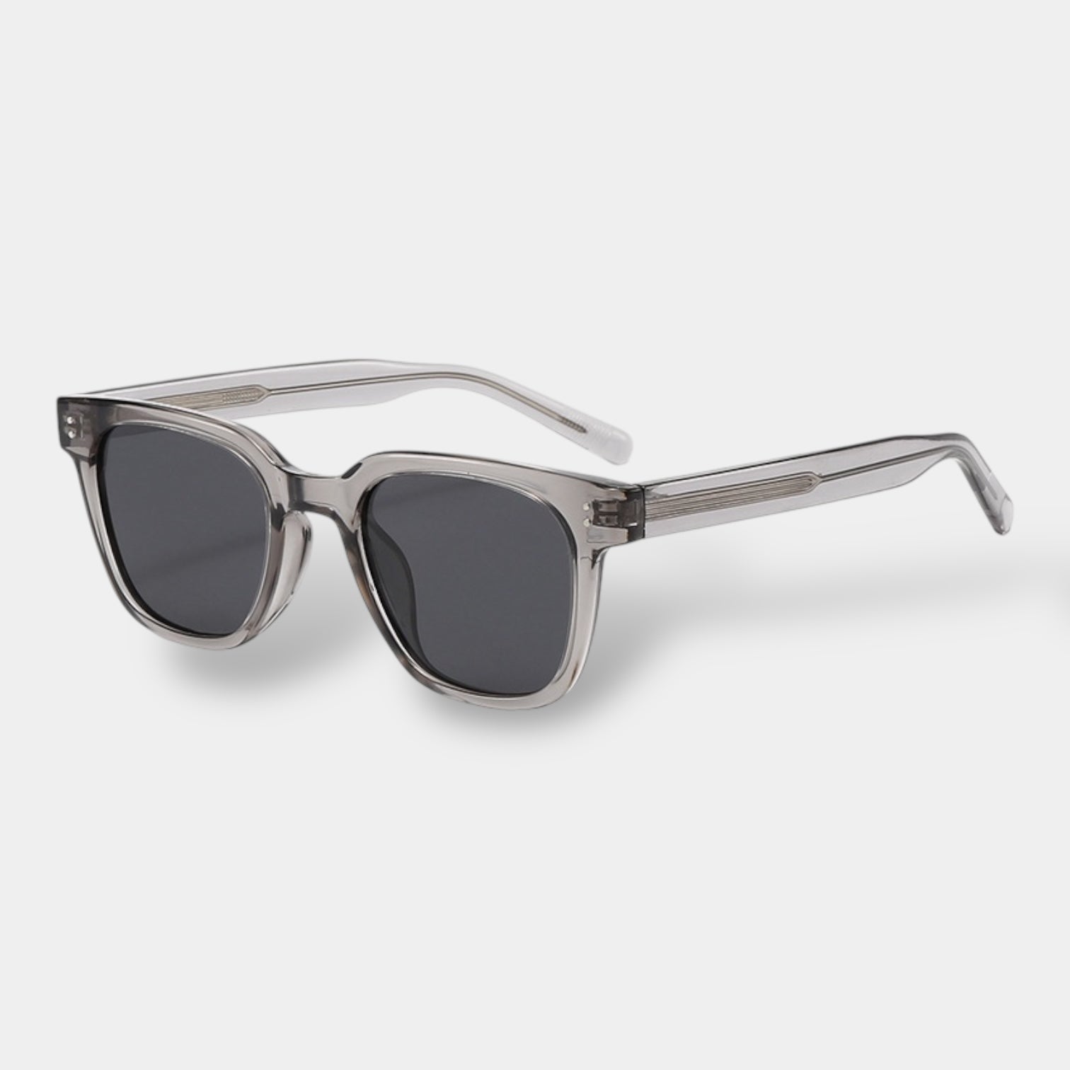 Square frame polarised sunglasses in brown with clean lines and subtle metal detailing