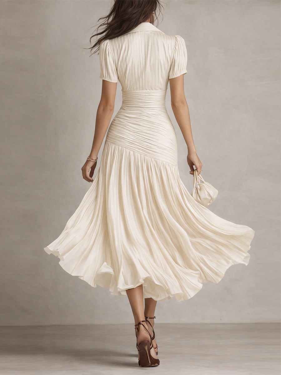 ADRIANA™ | Retro Striped Satin Midi Dress