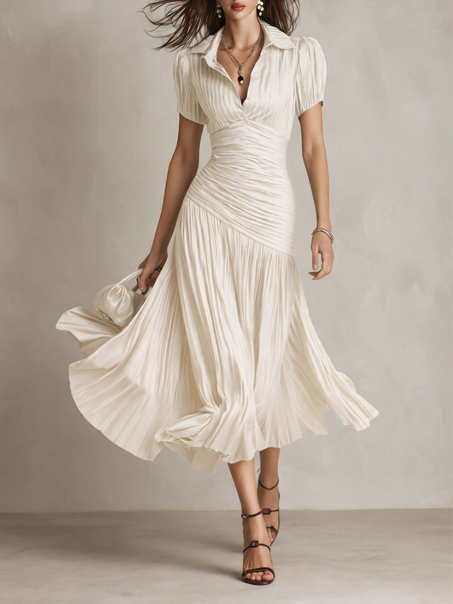 ADRIANA™ | Retro Striped Satin Midi Dress