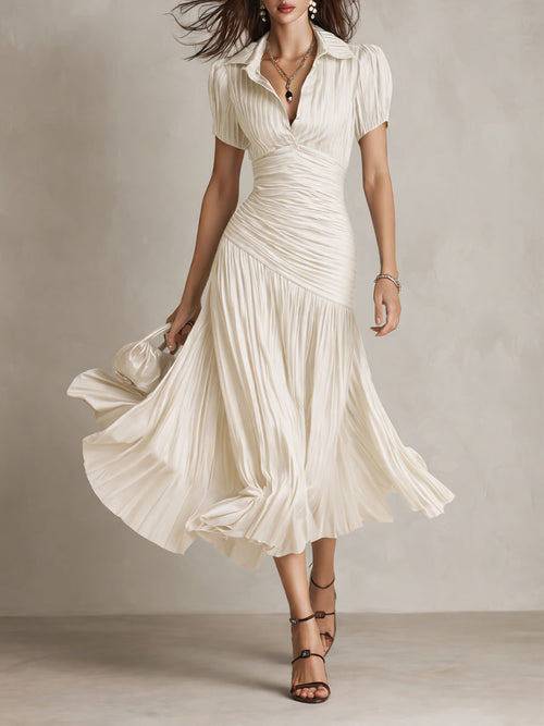 ADRIANA™ | Retro Striped Satin Midi Dress
