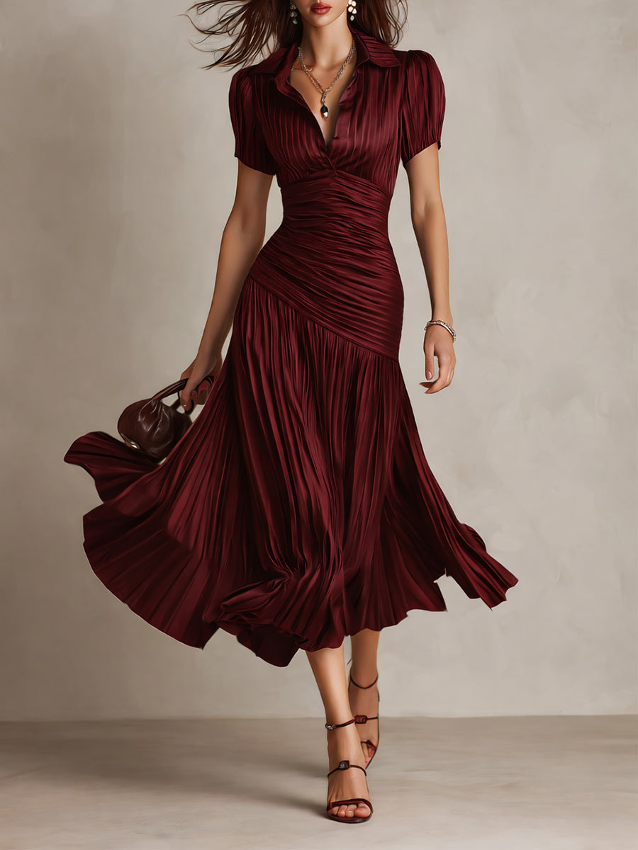ADRIANA™ | Retro Striped Satin Midi Dress