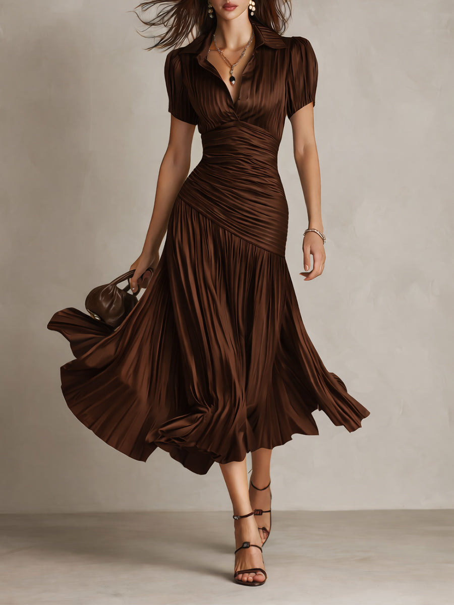 ADRIANA™ | Retro Striped Satin Midi Dress