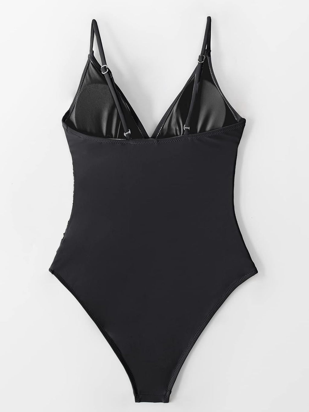 Green ruched one-piece swimsuit with V-neckline