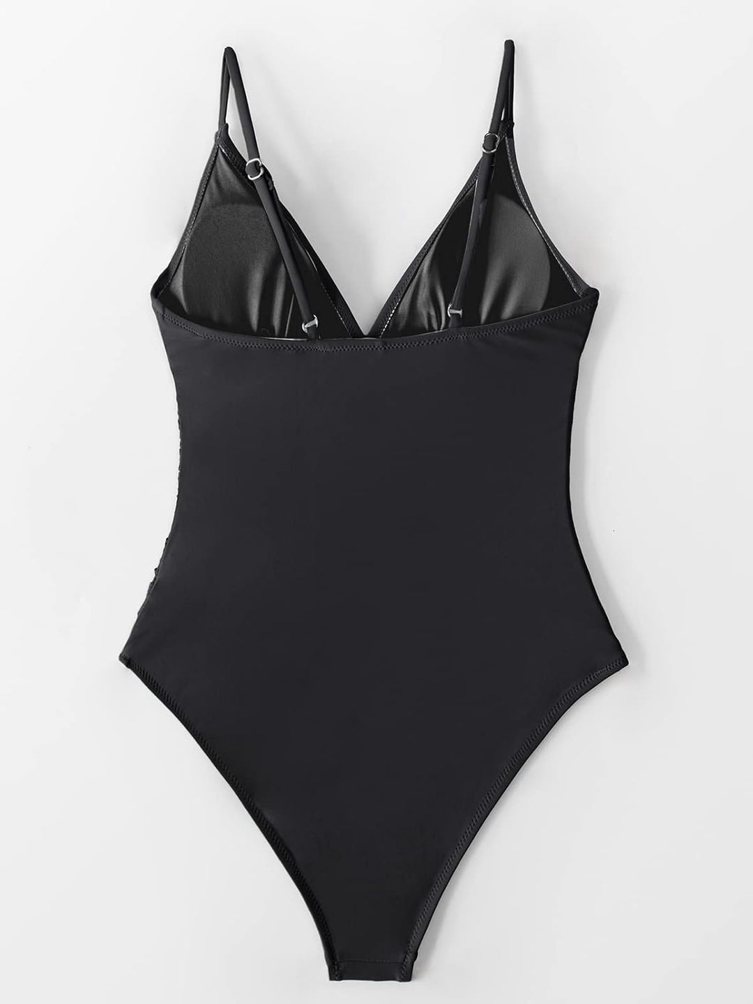 Green ruched one-piece swimsuit with V-neckline