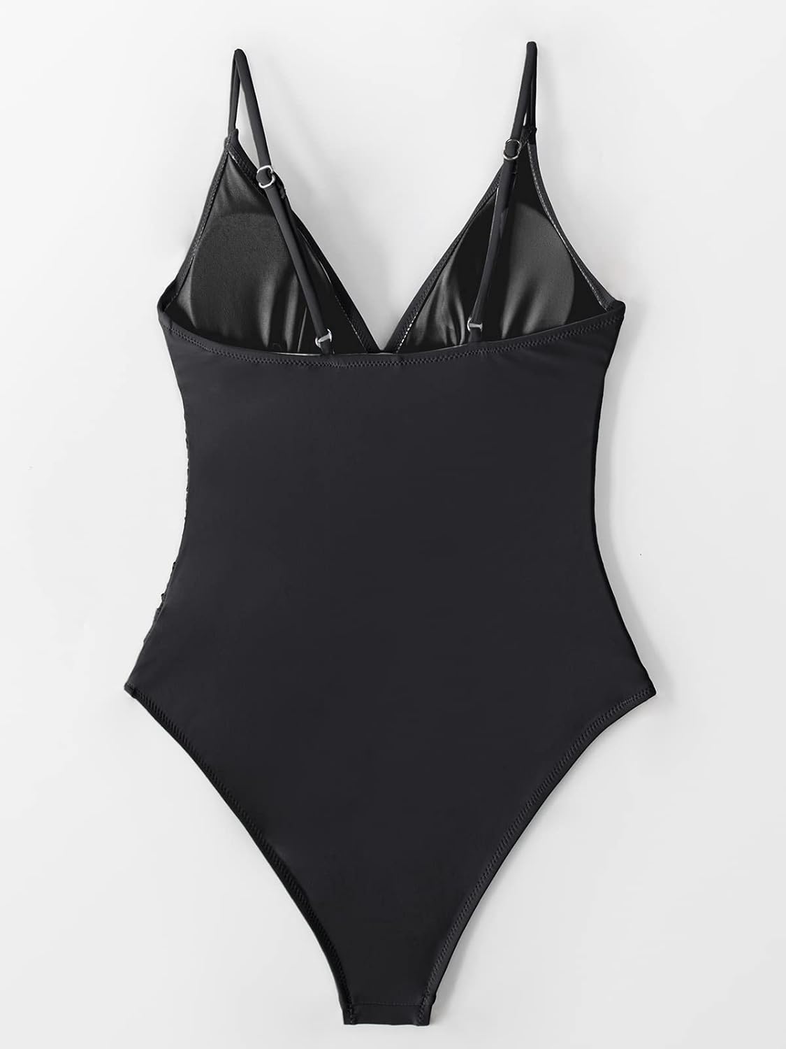 Green ruched one-piece swimsuit with V-neckline