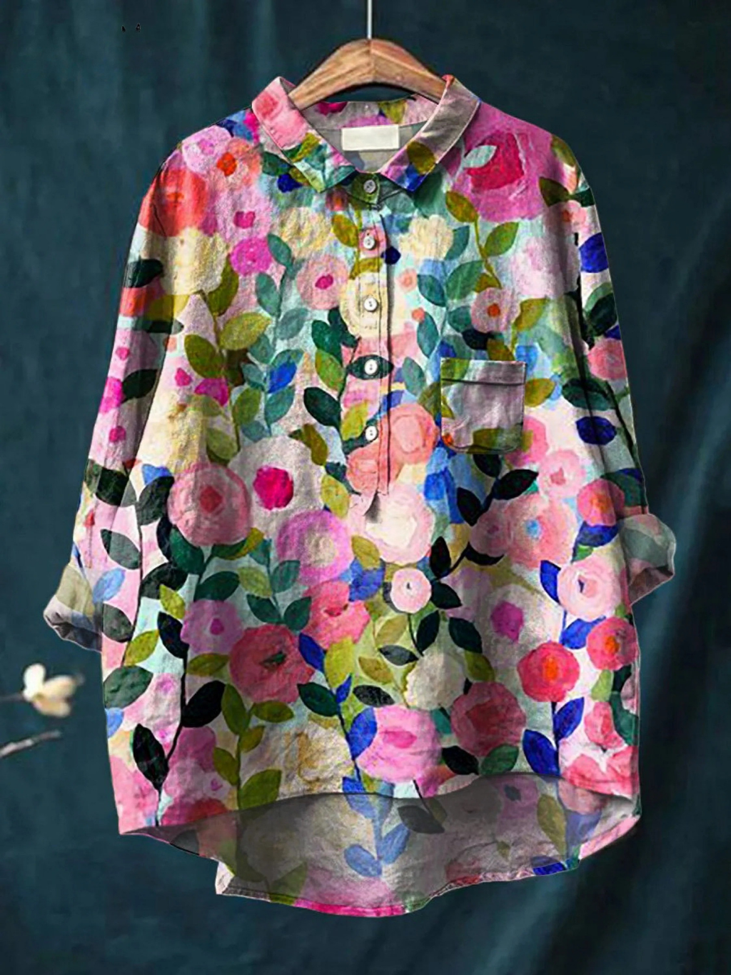 Multicolour printed women's top with a light, breezy and clean-lined relaxed silhouette