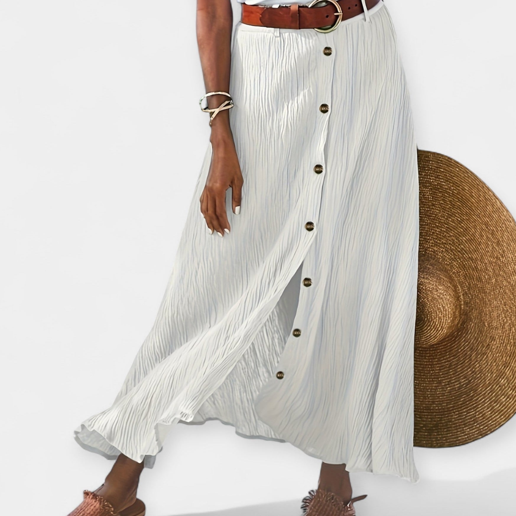 Floaty semi-sheer midi skirt with button-front detail in light blue