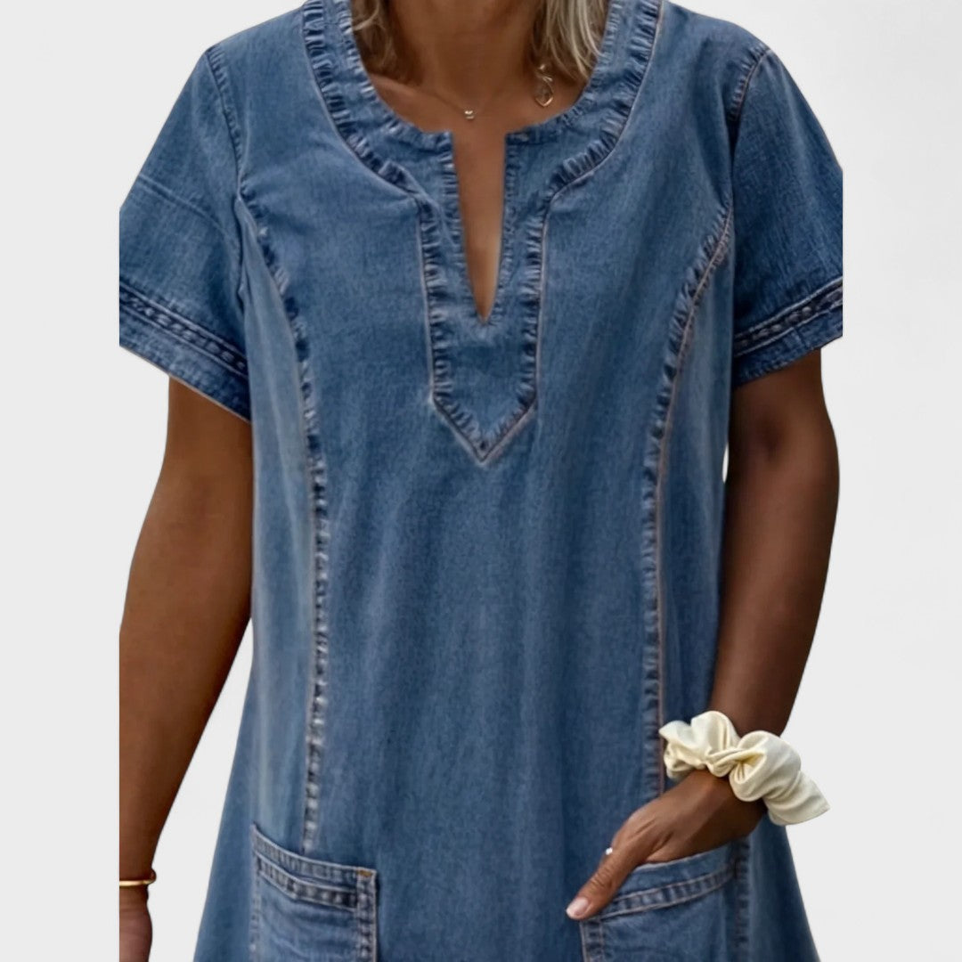 Light blue relaxed casual dress with an easy everyday silhouette