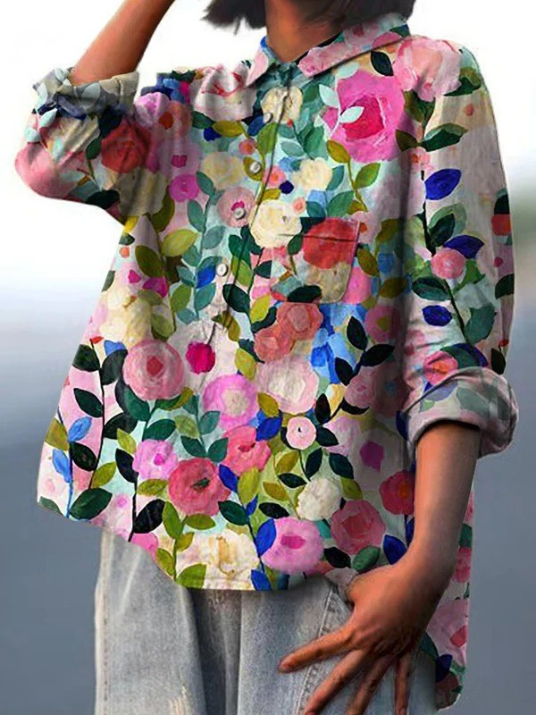 Multicolour printed women's top with a light, breezy and clean-lined relaxed silhouette