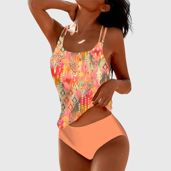 Boho-printed one-piece swimsuit with side cutout details