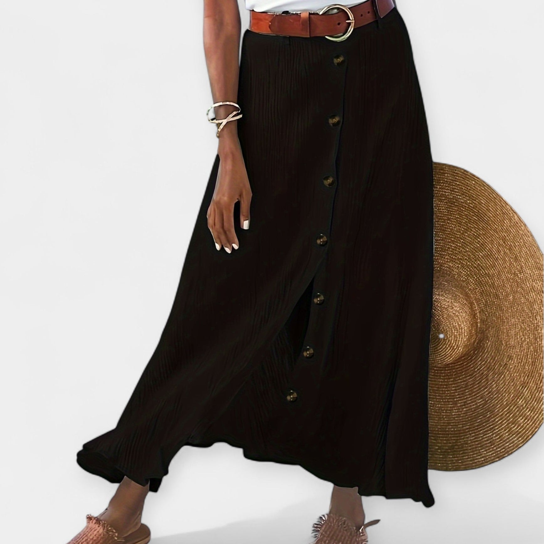 Floaty semi-sheer midi skirt with button-front detail in light blue
