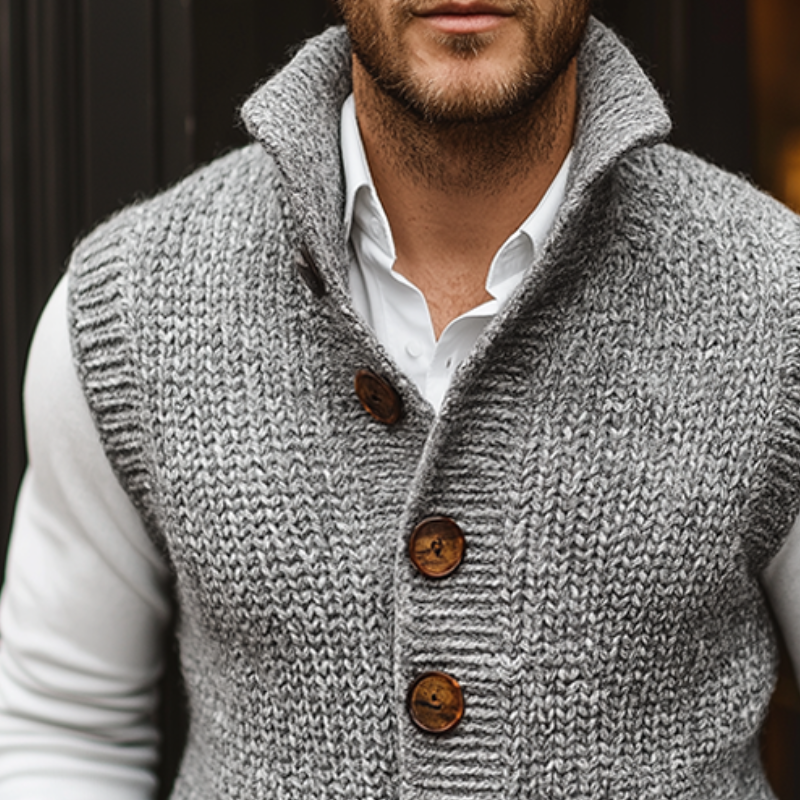 Men's retro single-button knit waistcoat in a classic structured silhouette