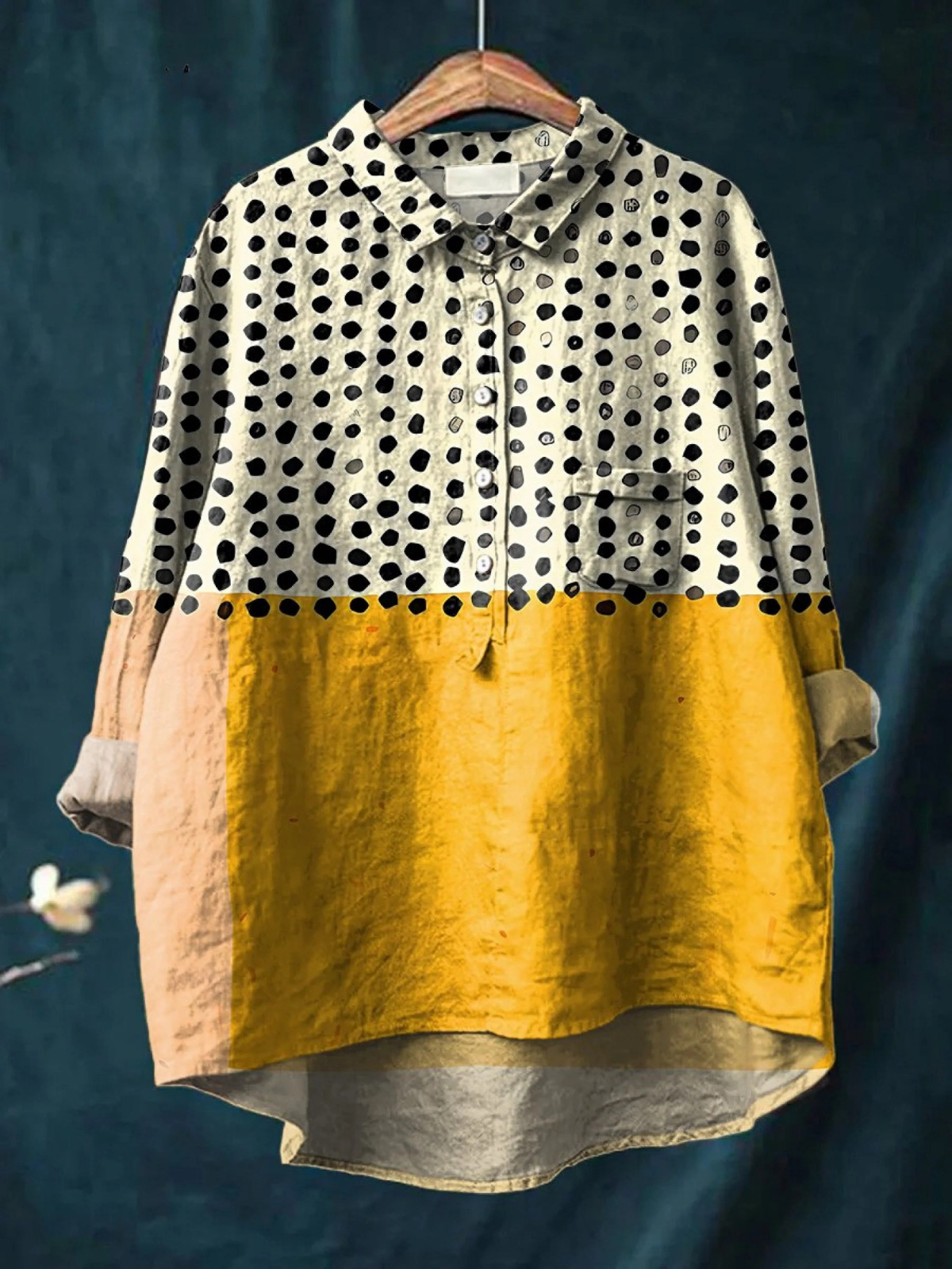 A multicolour lightweight top with clean lines and a relaxed, polished silhouette