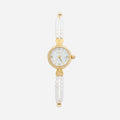 Women's gold watch with elegant twisted chain bracelet strap and a refined dial