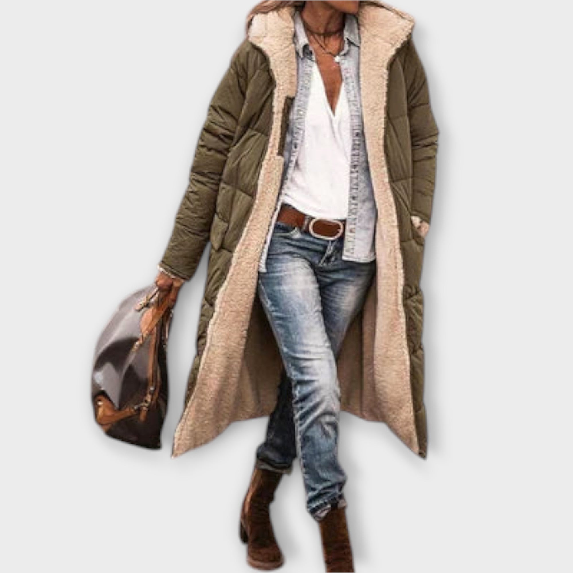 Brushed-lined winter coat in black, dark blue and khaki green with a modern relaxed silhouette