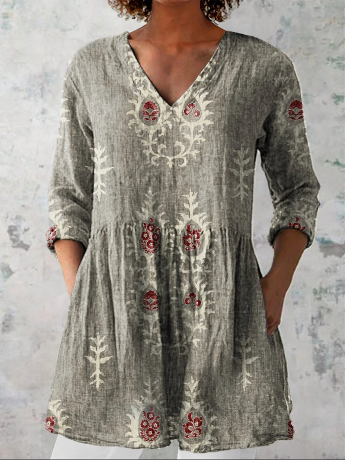 Maeva | Vintage Long Sleeve V-Neck Shirt