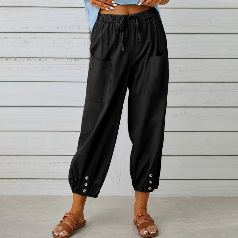 Wide-leg drawstring trousers in khaki with an elasticated waist and relaxed silhouette