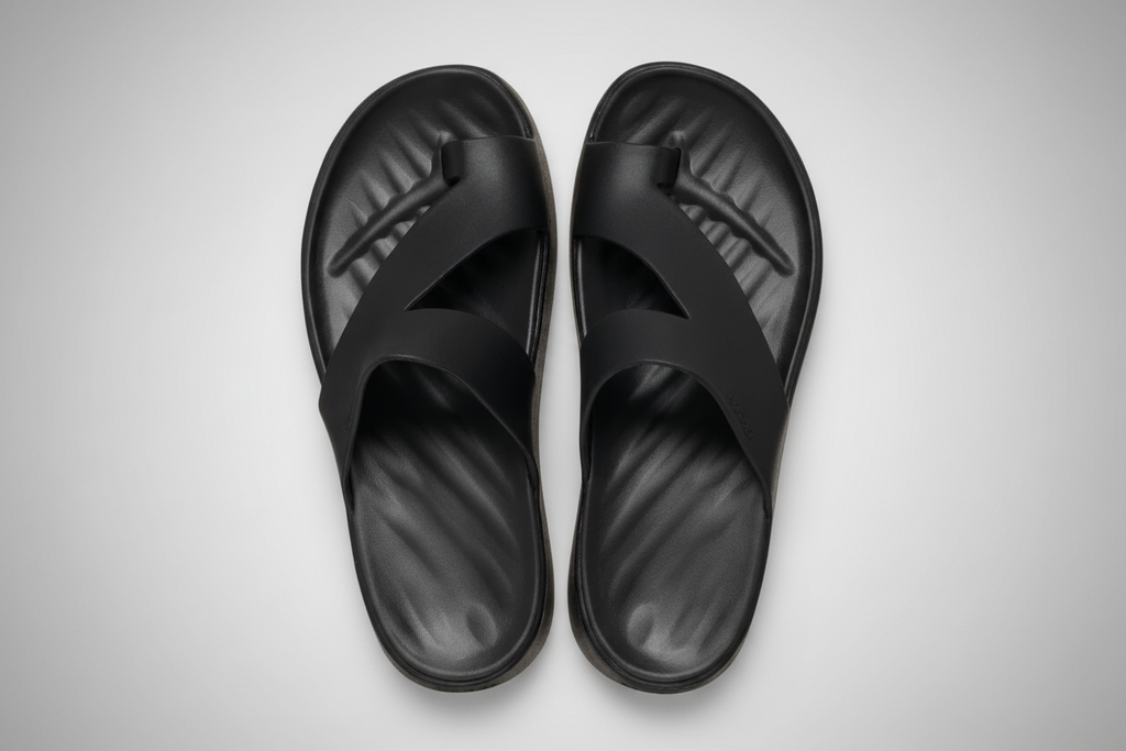 Minimalist cushioned sandal in a clean, low-profile modern design suitable for everyday wear