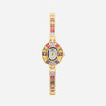 Women's colourful watch with golden detail trim in gold tones