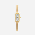 Women's classic watch with a textured strap and rounded dial in warm gold tone