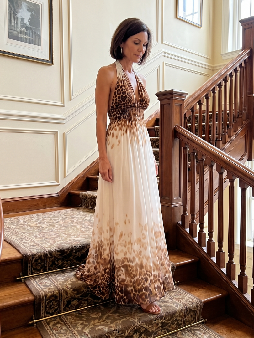 Floral midi dress with a V-neckline, long sleeves and a full flowing skirt