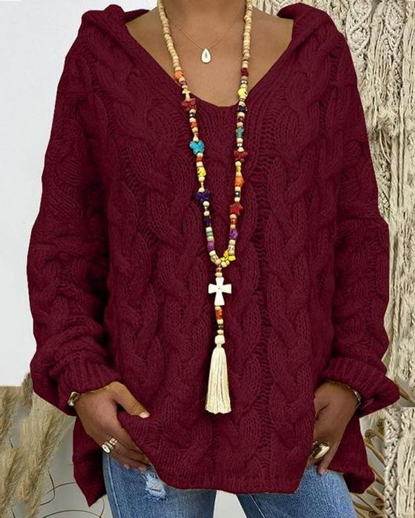 Pink relaxed-fit hooded knit sweatshirt with soft drape and casual silhouette
