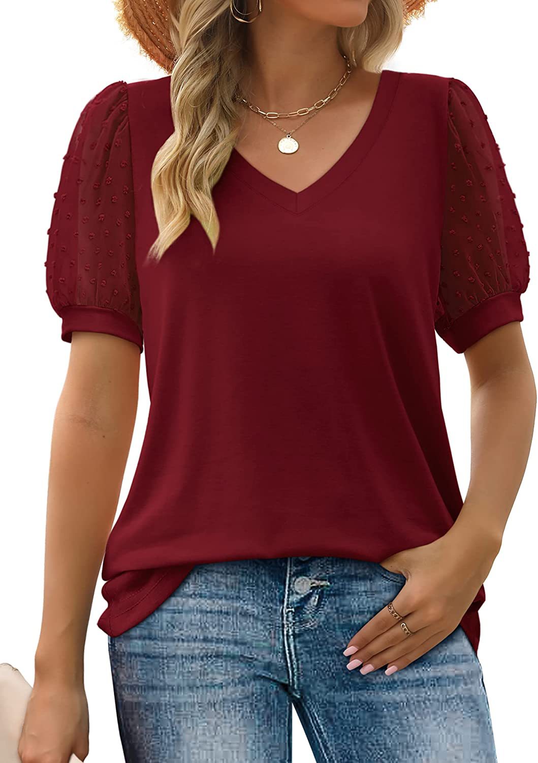 White V-neck top with delicately sheer long sleeves and a flattering relaxed fit