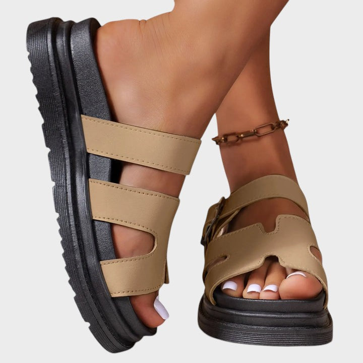 Women's orthopedic H-strap sandals in white with adjustable straps and cushioned sole