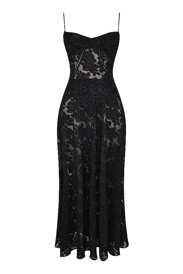 An elegant floor-length occasion dress in blush pink, styled for a formal wedding or gala event