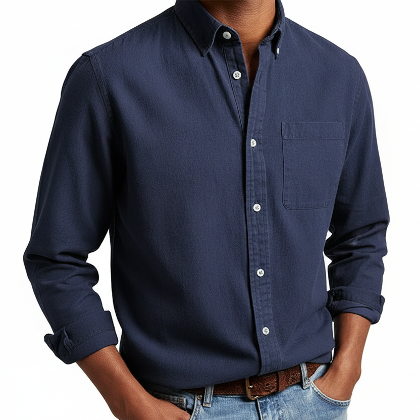 Men's classic everyday shirt in navy blue with a clean straight-cut design