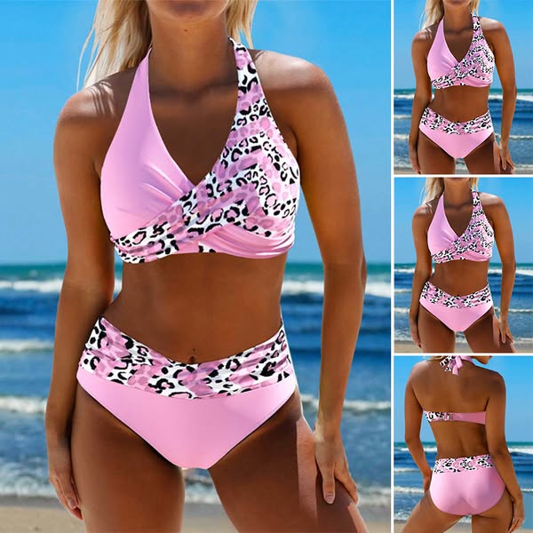 Black crossover high-waist bikini with a V-neckline top and high-cut brief