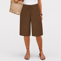 Women's high-waist shorts in terracotta with a relaxed leg and elasticated waistband