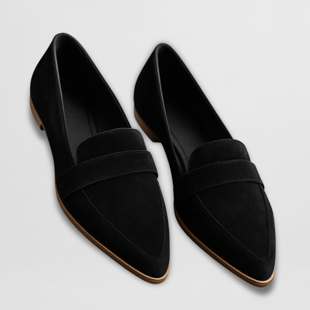 Pointed-toe loafers in khaki with a clean, minimal upper