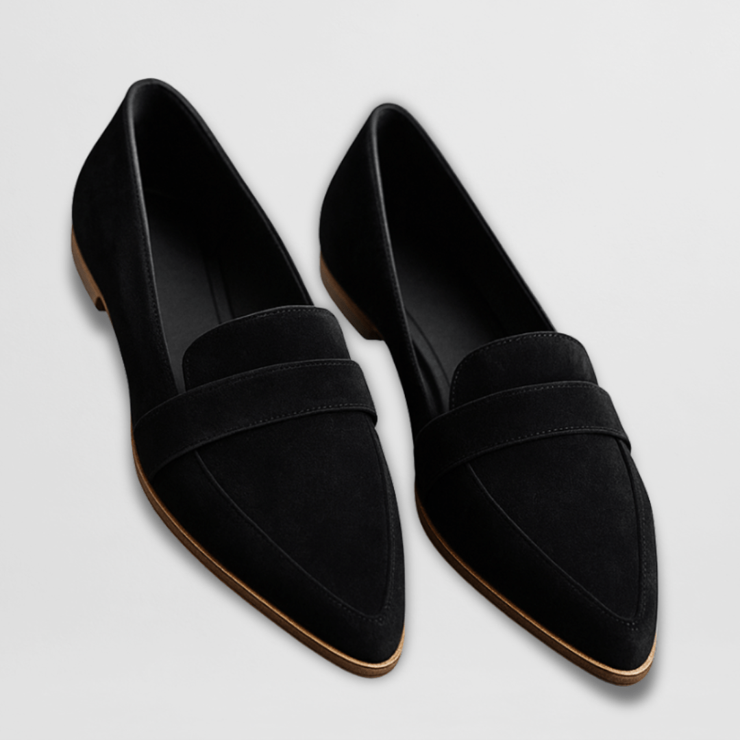 Pointed-toe loafers in khaki with a clean, minimal upper